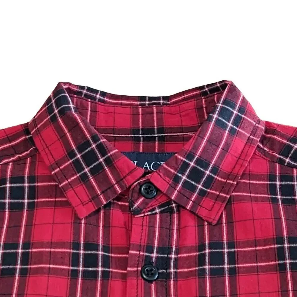 The Children's Place Boys Button Down Shirt M Red Tartan Plaid Holiday Festive